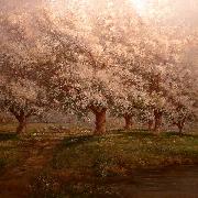 Verner Moore White, Typical Verner Moore White oil painting on canvas of apple blossoms